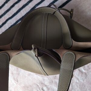 Elegant Gray Full Cowhide Leather Tote Bag